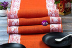 VDS Pack of 12, Burlap Table Runner with White Lace Edge, 100% Natural Jute Rustic Hessian Table Cloth Centerpiece for Wedding Birthday Party Banquet Table Decoration (Size 12X108 Inch)(Orange) - Image 6