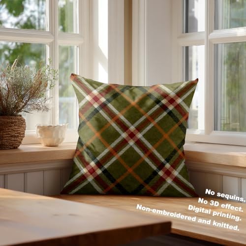 Batmerry Apple Green Checkered Throw Pillow Covers, Close Up of The of A Tartan Decorative Pillow Covers Digital Printing Blended for Couch Sofa Bed Invisible Zipper 26X26 in(Set of 2) - Image 4