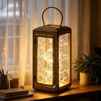 18" High Decorative Wood and Glass Lantern with Metal Handle, Distress Brown, Candle Holder (Distressed Brown, Large) - Image 5