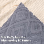 Pallene Fall Blue Grey Faux Fur Throw Pillow Covers 24x24 Set of 2 - Image 3
