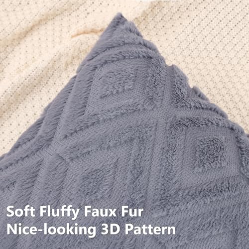 Pallene Fall Blue Grey Faux Fur Throw Pillow Covers 24x24 Set of 2 - Image 3