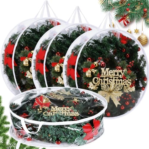 Shappy 4 Pieces Wreath Storage Bags 30 Inch Dual Zippers,Clear by Shappy