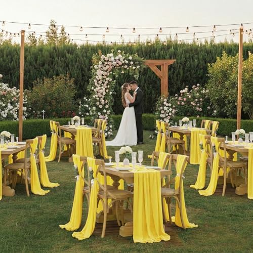 MDS Pack of 25 | Yellow | 10ft Chiffon Table Runner 29x120 Inches Long Romantic Rustic Sheer Gauze Runner for Wedding Bridal Shower Birthday Banquets Engagement Spring Easter Boho Decorations - Image 2