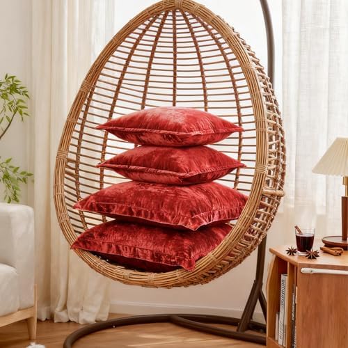 Luxurious Velvet Euro Shams Decorative Throw Pillow Covers 26x26 Set of 2 Solid Square Euro Pillow Shams for Sofa Couch Bedroom, Red - Image 3