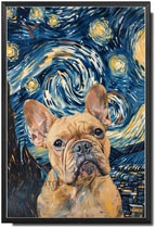 Metal Sign Tin Sign Vintage Wall Art Bulldog Starry Night Stare Sturdy Bulldog in Night for Home Pub and Seasonal Celebrations Waterproof Aluminum 8×12 Inches with Metal Frame by YmyooForTinSign