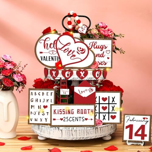 14 Pcs Halloween Tiered Tray Decor Set, Gnome Wood Table Signs (Heart) - Image 2