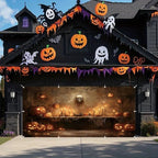 Halloween Garage Door Banner 7x16ft Spooky Skull Wall Covered With Cobwebs Halloween Garage Door Cover Decorations for 2 Car Large Hallows' Eve Banners Backdrop for Outdoor Party - Image 3
