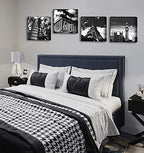 4 Piece Black White European Landmarks Canvas Wall Art, Framed 12x12in - Image 4