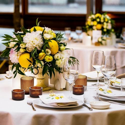 20pcs Assorted Votive Candle Holders for Tea Light Candles, Amber Glass Tea Light Candle Holders Set, Decorative Ribbed Tealight Holder for Wedding Table Decor, Dining Room, Valentine's Day, Birthday - Image 5