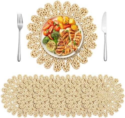 Kochorie 13.8 Inch Round Woven Placemats Set of 6 Handmade Corn Husk Placemats Natural Boho Rattan Woven Placemat Table Wicker Placemat for Farmhouse Spring Home Table by Kochorie