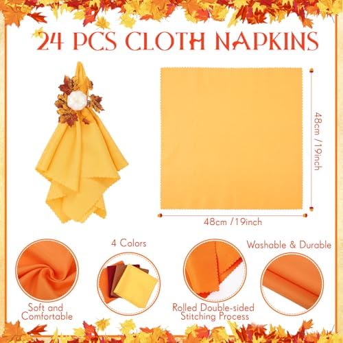 LemonRoad 36 Pcs Cloth Napkins and Napkin Ring Holders, Reusable Fabric for Table Decor Banquet Holiday Dinner Party Supply (Orange, Burgundy, Gold, Coffee, White,Fall) - Image 3