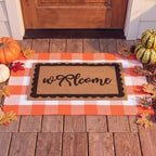 2 Pcs Fall Welcome Mats for Front Door Layered Buffalo Plaid Outdoor Rug - Image 5