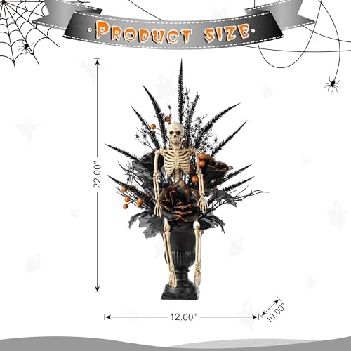 Glitzhome 22" H Halloween Tree, Black Halloween Table Decorations, Spooky Tree with Black Rose, Skeleton and Berry Urn Table Tree for Table, Window, Shelf and Mantle - Image 3