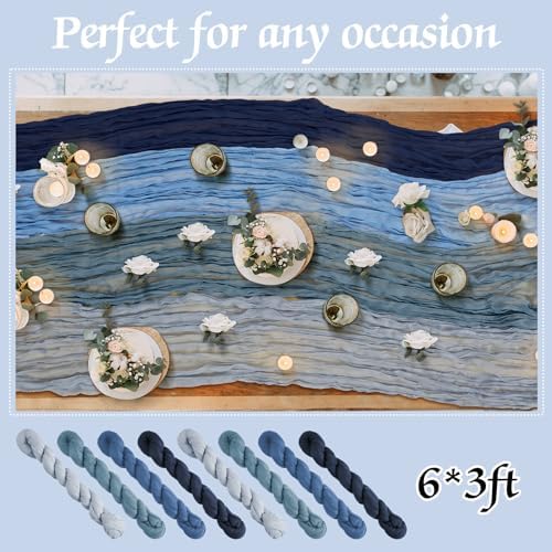 Remagr 12 Pcs Gradient Blue Cheesecloth Gauze Table Runners - Image 3
