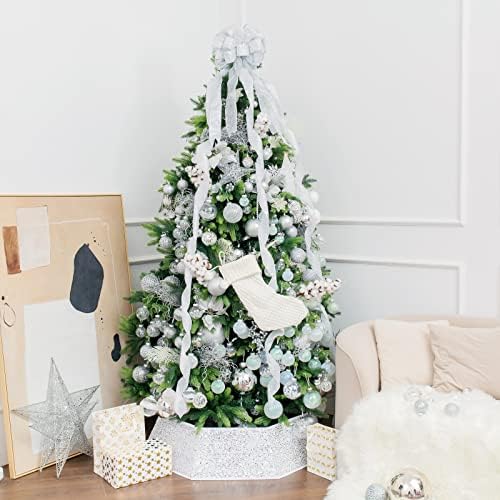 XmasExp Christmas Tree Collar, 33.5 inch Sequin Tree Skirt Stand Base Cover for Home Decor, Large Size 6 Piece, White - Image 5