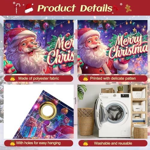 Festive Santa Garage Door Banner 16x7 Ft - Colorful Ornaments and Bold Text for 2 Car Garage Holiday Cheer - Image 3
