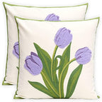 Pack of 2 Embroidered Decorative Throw Pillow Cover 18x18 Inch Farmhouse Floral Pillowcase for Living Room Sofa Bed (Purple Tulip) by Pilmandu