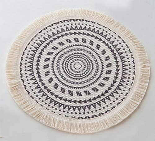 Fennco Styles Boho Geometric Fringe Decorative Cotton Placemats 13-inch Round, Set of 4 - Grey Heat Resistant Insulation Table Mats for Home Decor, Dining Table, Banquets and Special Events - Image 4