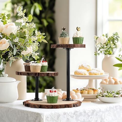 Chunful 3 Tier Round Natural Wood Cupcake Dessert Stand, Cup Cake Tower Stand Holder, Wooden Cake Display Tiered Centerpiece for Party, Birthday, Wedding, Baby Shower, Holiday Decoration - Image 5