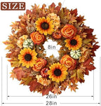 28" Large Artificial Maple Leaves Fall Wreath for Front Door(Orange-Yellow) - Image 6