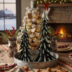 Pinkunn 2 Set Resin Christmas Tree Figurines 11.8" 8.7" Tall Vintage Spruce - Image 3