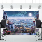 Leowefowa Downtown Cityscape Background 15x8ft City Balcony Backdrops for Photoshoot Cityscape Photography Backdrop City Moonlight Photo Props Downtown Balcony Backdrops for Parties Vinyl - Image 4