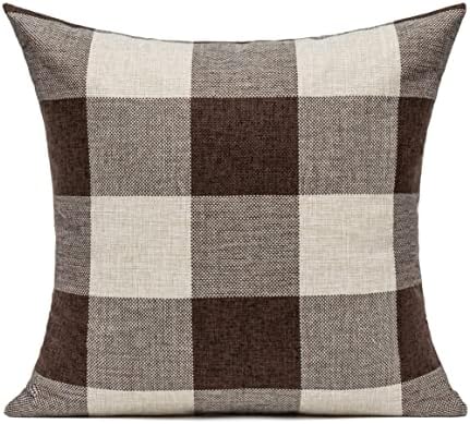 VAKADO Buffalo Plaid Throw Pillow Covers 26x26 Set of 2, Brown & Beige - Image 2