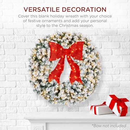 Best Choice Products 36in Large Flocked Artificial Pre-Lit Fir Christmas Wreath Holiday Accent Decoration w/ 150 2-in-1 LED Lights, 300 PVC Tips - Image 2