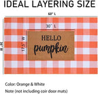 Orange and White Plaid Rug, 3' x 5' Fall Front Door Decor Mat, Cotton Washable Hand-Woven Door Mat for Layered Doormat, Autumn Halloween Thanksgiving Carpet for Porch, Entryway - Image 2
