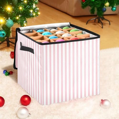 YETTASBIN Pink Stripes Large Christmas Ornament Storage Box with Zipper & Adjustable Dividers, Storage Container with Lid & Handles for 64 Holiday Ornaments 3-Inch, 13 x 13 Inch by Unknown