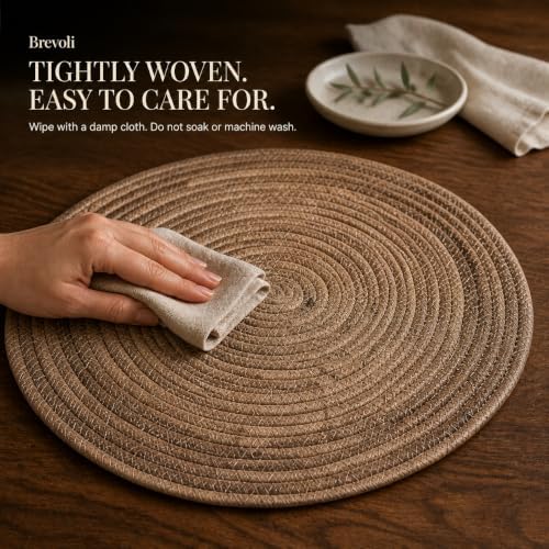 13 Inch Round Woven Placemats Set of 8, Natural Banana Leaf Charger Plates - Image 5