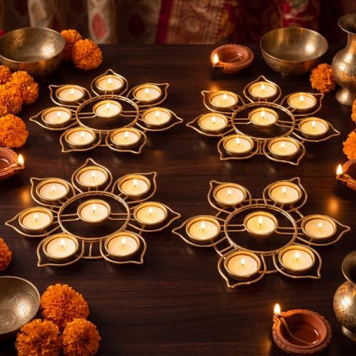 LemonRoad 4 Pcs Lotus Candle Holder, Return Gifts for Pooja, 7 Candlesticks by Unknown