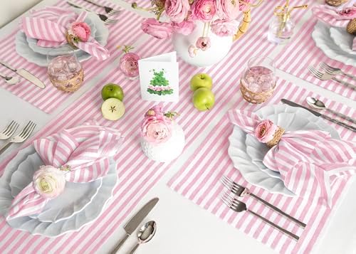 Solino Home 100% Linen Table Runner, 14 x 156 in, Blossom and White Striped - Image 2