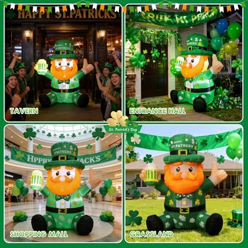 6FT St. Patricks Day Inflatables Outdoor Decorations, Blow Up Sit Down Leprechaun Holds Beer Cup,Wearing Shamrock Hat,Built-in LED Lights,St Patricks Day Décor for Irish Outdoor Garden Yard Holiday - Image 7