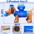 5F Hanukkah Inflatable Decorations - Dachshund with Menorah & Dreidel Built in 3 LED Lights, Blow Up Chanukah Yard Decor for Outdoor Lawn Garden Jewish Holiday Party​ - Image 2