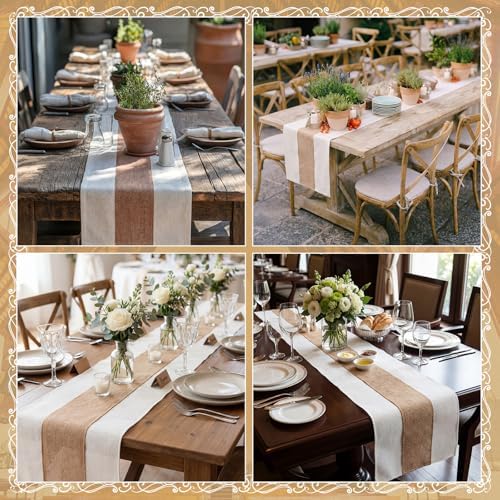 Boao 10 Pack Burlap Table Runners 12 x 108 Inch, White Edges Wedding - Image 5