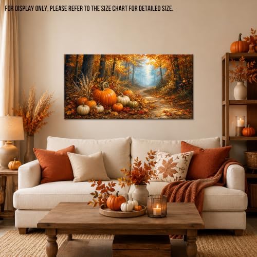 WAXWHELK Fall Canvas Wall Art Pumpkin Harvest Forest Path Painting Pictures Rustic Farmhouse Autumn Thanksgiving Artwork for Living Room Bedroom Home Decor, (20"x40") - Image 2