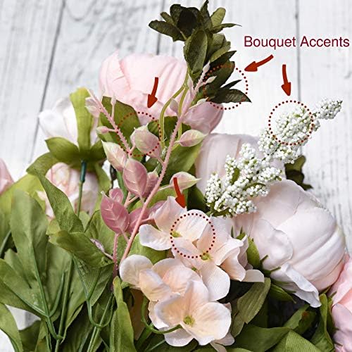 FiveSeasonStuff Rosy Pale Pink Artificial Peony Bouquet Set of 2 - Image 6