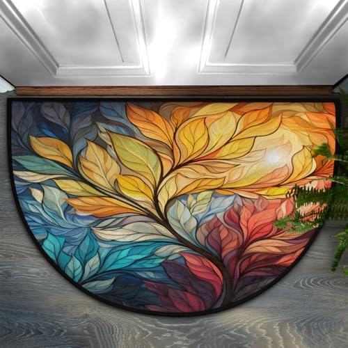 Abstract Leaf Door Mat for Outdoor Indoor Welcome Mat Half Round Doormat Entryway Rug 24" x 36" Door Mats for Home by Pardick