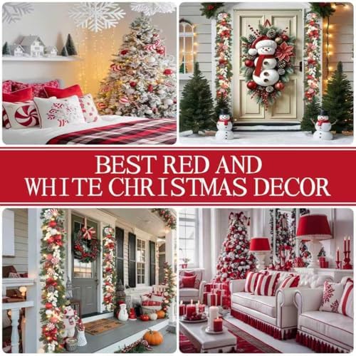 prelit 6ft Christmas Garland with 25 LED Lights with Timer, prelit red White Garland with Plenty Hand-Painted Ornaments,Festive Lighted Winter Decor for Front Door, Mantel, Stair & Fireplace - Image 6