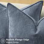 decorUhome Chenille Haze Blue Velvet Throw Pillow Covers 22x22 Set of 2 - Image 2