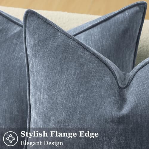 decorUhome Chenille Haze Blue Velvet Throw Pillow Covers 22x22 Set of 2 - Image 2
