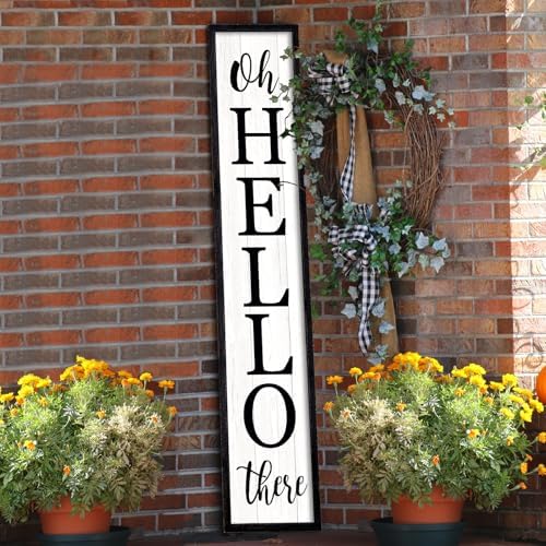 flowtorely Oh Hello There Outdoor Welcome Sign, 45"X9", Black by flowtorely