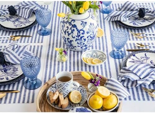 Solino Home 100% Pure Linen Table Runner, 14 x 156 in, Navy, Amalfi Stripe - Image 3