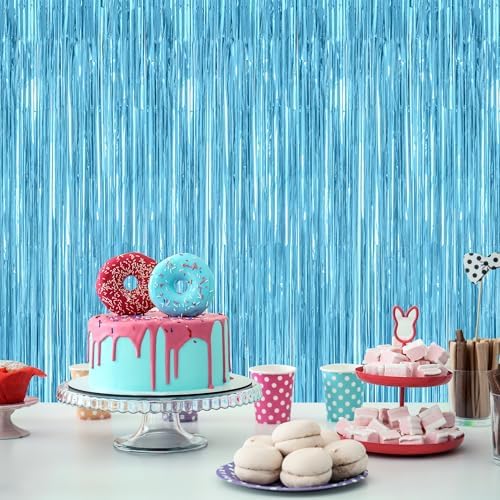 12 Pack Party Decorations, 3.28 FT x 7.05 FT Sky Blue Curtains, Metallic Party Streamers Photo Booth Backdrop Foil Fringe Curtains, Light Blue Winter Wonderland Backdrop Birthday Decor - Image 6