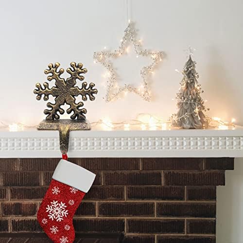 Retro Christmas Stocking Holders for Mantel - Set of 4 Vintage Heavy Hangers for Fireplace Decorations - Reindeer, Snowflake, Santa, Snowman Hooks - Image 3