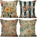 Vintage Printed Throw Pillow Covers 22''x22'' Set of 4, Colorful Flowers Pillowcases Rustic Decorative Floral Cushion Covers for Couch Sofa Bedroom Farmhouse Livingroom Garden Patio Car by VieSavaran