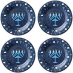 UPware Hanukkah Melamine Round Dessert Plates, Small Serving Plates, Hanukkah Decorations, for Appetizer, Snacks, and Side Dishes, Blue, 6 Inch, Set of 4 by UPware