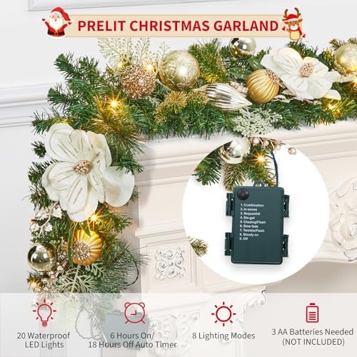 Garvee 6 Feet Christmas Garland with Lights & Magnolia for Mantle - Image 4