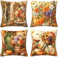 Autumn Pumpkin Floral Pack Of 4 18x18 In Throw Pillow Covers For Home Decor by Unknown